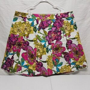 Lane Bryant Skirt 24 Vibrant Fuchsia Purp Floral Box Pleat Stretch Cotton A-Line